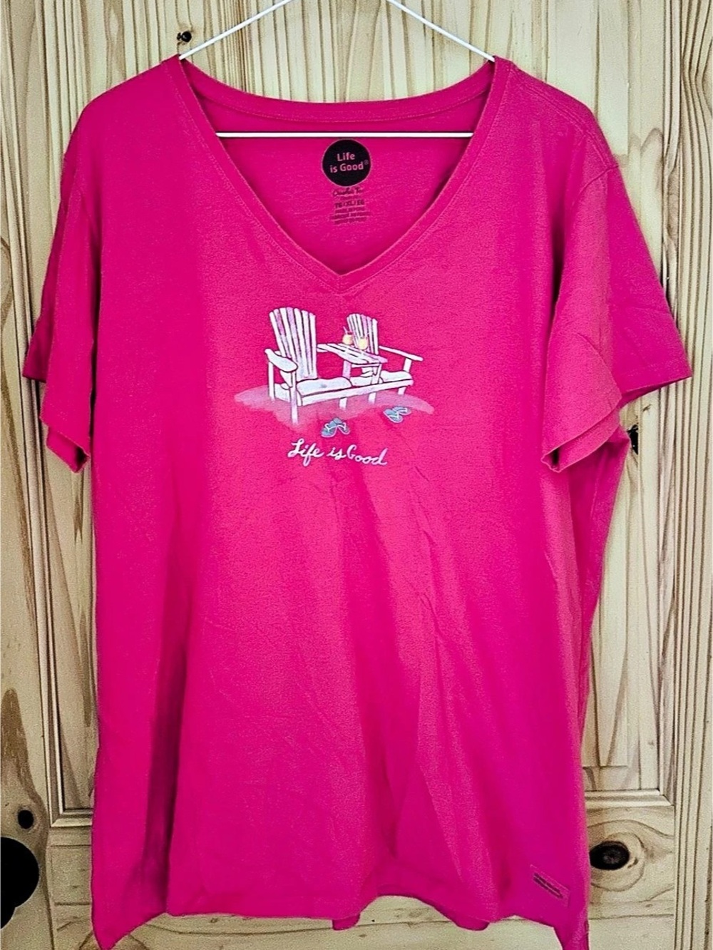 Life is Good Adirondack Chairs Crusher Tee Pink XL